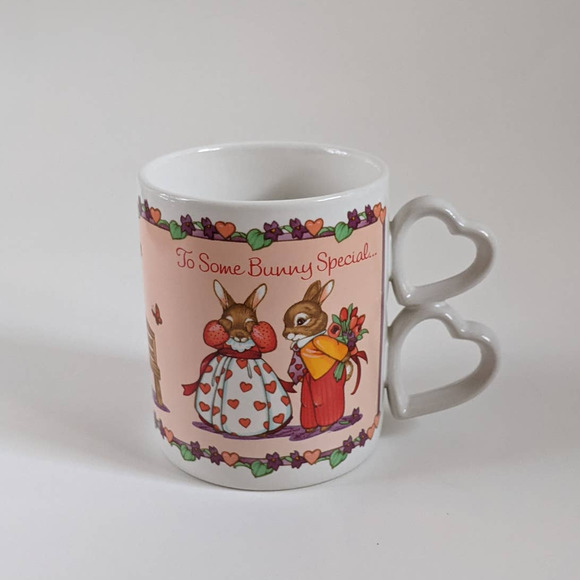 Vintage Bunny Rabbit Love Mug, Heart Shaped Handle, Valentine's Anniversary Gift - Picture 8 of 8